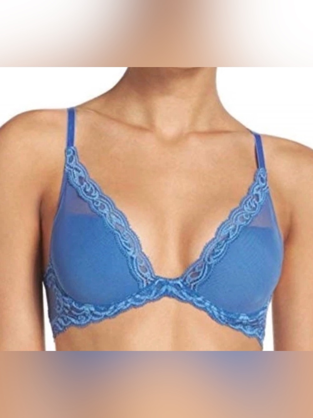 Natori Women’s 730023 Feathers Contour Plunge Bra Blue US 34D Lace Mesh